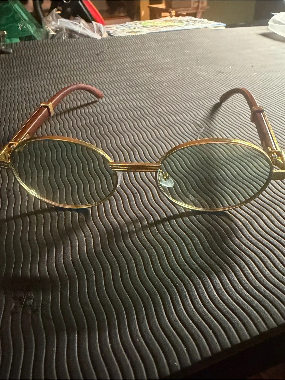 Gold Round Metal Frame Sunglasses with Brown Temples new w/ case